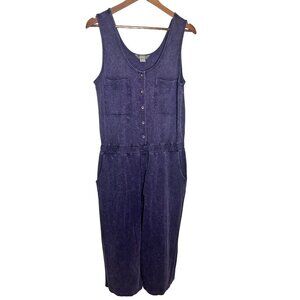 Natural Reflections Women's L Wide Leg Cropped Jersey Knit Blue Jumpsuit Romper